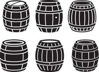 set of barrel silhouette, black and white silhouette, vector and illustration