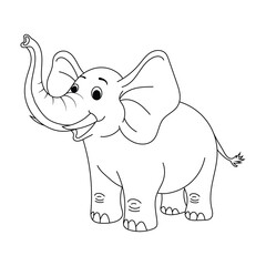 Happy Cartoon Elephant Line Art Illustration for Kids
