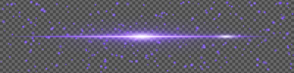 Pink light flare with sparkling particles and motion glow on transparent background. Horizontal energy beam for design and VFX.