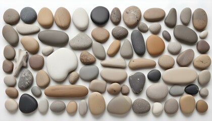 An assortment of smooth, naturally colored stones creating a calming and peaceful arrangement.