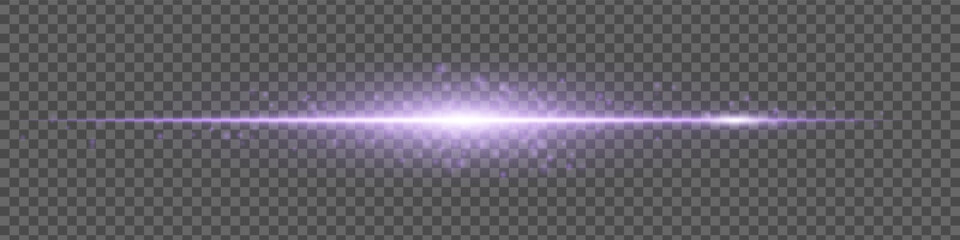 Purple glowing streak with energy particles on transparent background. Futuristic light beam effect for digital visuals.