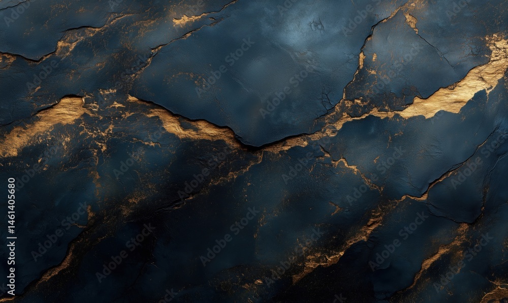 Poster dark blue and gold abstract texture with cracks and intricate patterns