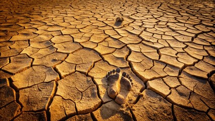 footprints on dry cracked earth surface, nature, cracked ground,  nature,cracked ground, soil, dirt
