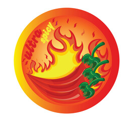 Fototapeta premium Hot red chili pepper in a circle. Sticker for spicy food. vector illustration
