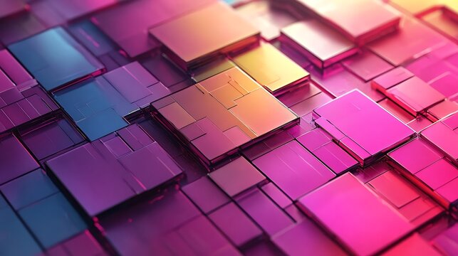 Abstract design of colorful, overlapping geometric shapes.