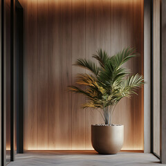 A potted plant with flowers sits on a wooden table, bringing nature and decor to the interior of the home near a window