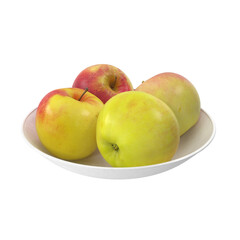 Apples on a plate isolated transparent background 3d rendering