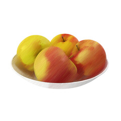 Apples on a plate isolated transparent background 3d rendering