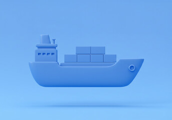 Obraz premium Cargo Ship Carrying Containers on Water - Blue Minimalist Style