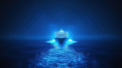 Fototapeta premium Ocean Liner at Night, Blue Light Glow