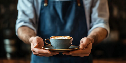 Barista serves latte art in cozy cafe during afternoon hours