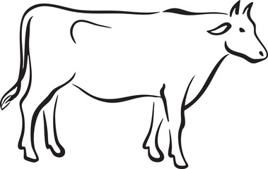 Obraz premium A simple black and white drawing of a cow stands gracefully.