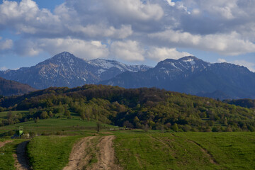 Mountain peaks above spring valley