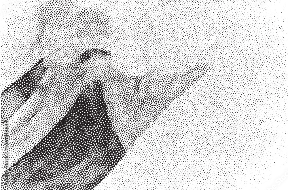 Poster a hand gestures upwards with a sharp defined point.