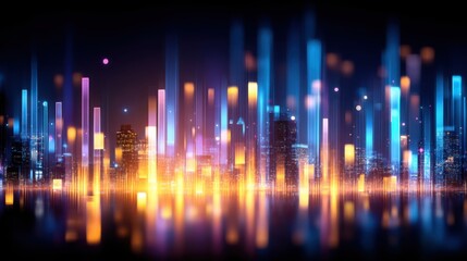 Stunning cityscape at night with illuminated buildings and vibrant lights creating a dynamic urban atmosphere