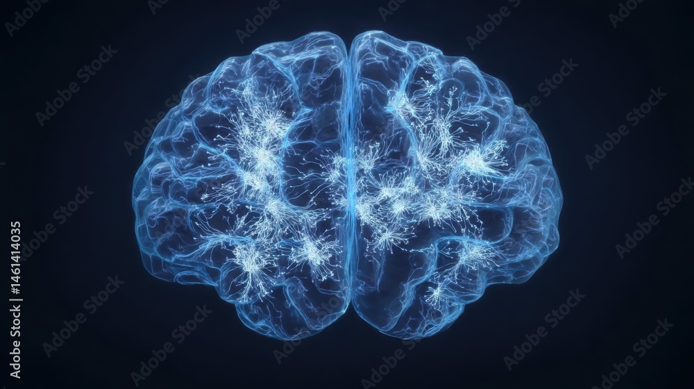 Poster detailed human brain representation showcasing neural pathways and cognitive functionality in a conc