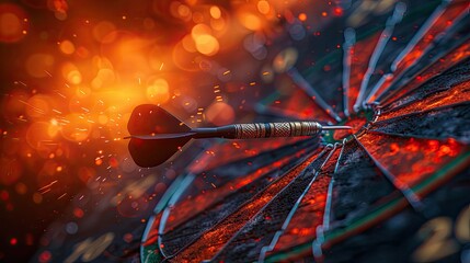 Fiery dart striking the bullseye of a target.