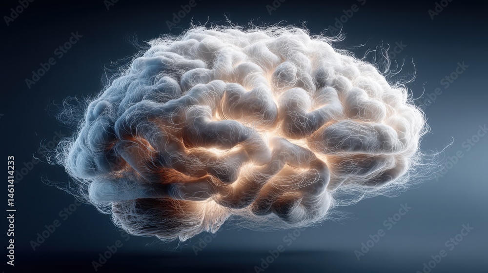 Poster conceptual representation of a brain symbolizing neural silence and subconscious stability in an abs