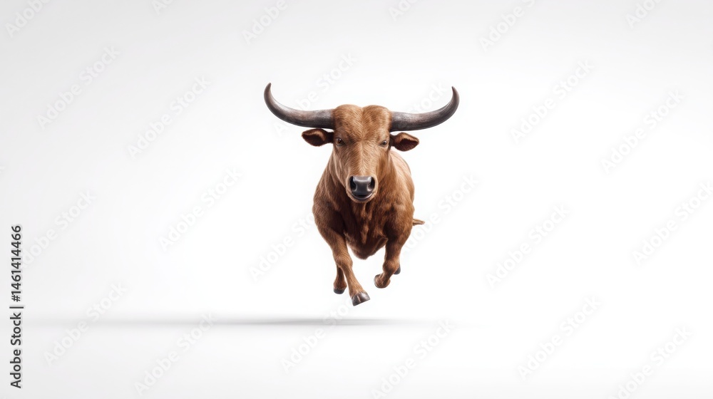 Poster dynamic bull running forward on a neutral background representing unbiased optimism and positive mar