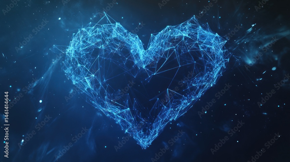 Aufkleber abstract glowing blue heart shape formed by plexus lines and dots on dark background.