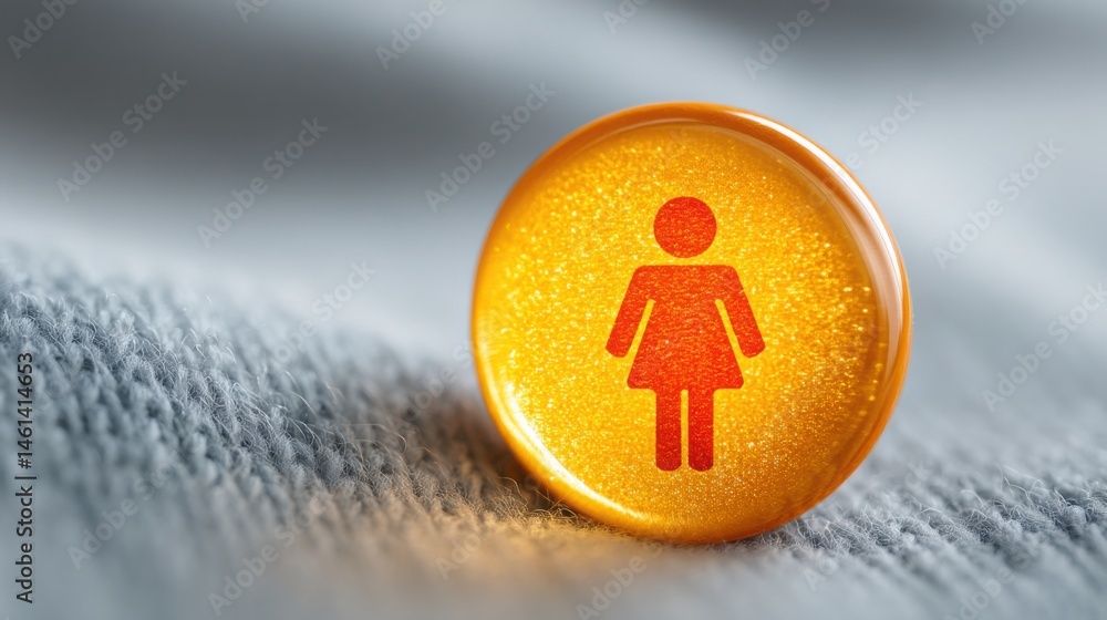 Poster yellow button featuring red man icon representing neutral signal reader concept for judgment-free an