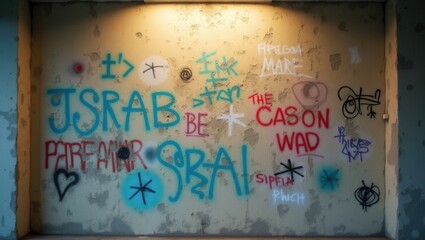 Obraz premium Rusty Metal Wall Featuring Various Graffiti Styles.