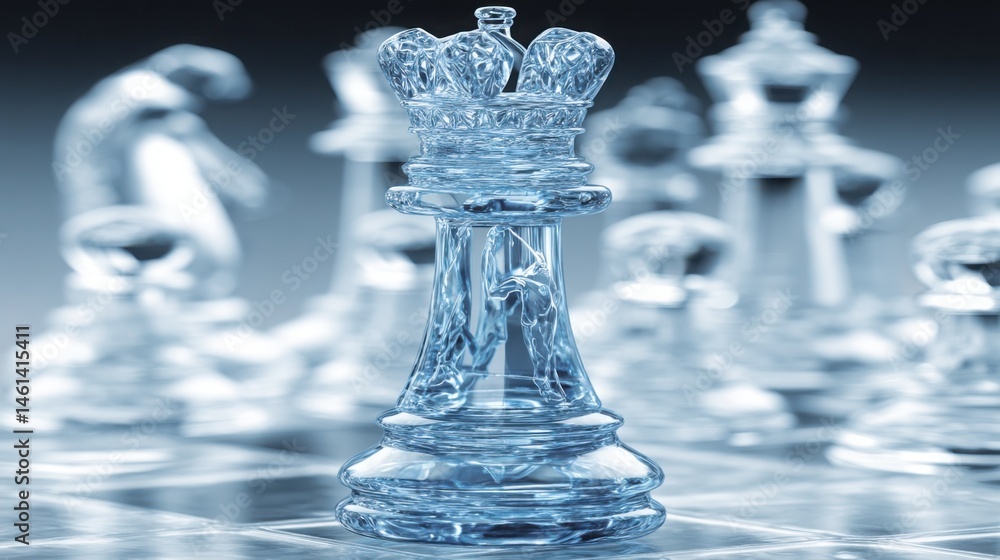 Poster elegant glass chess piece symbolizing nonreactive execution and strategic delivery in a game of thou