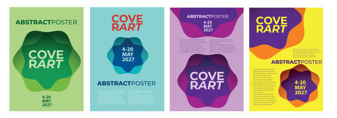 Four colorful abstract posters featuring flowers