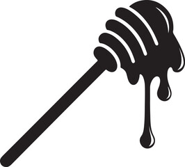 honey dipper stick with dripping honey silhouette, black and white silhouette, vector and illustration