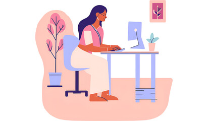 Fototapeta premium Woman working on her computer at home