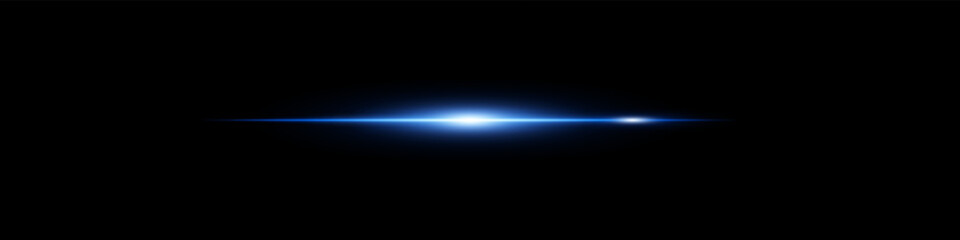 Bright neon blue beam flare on dark background. Energetic glow streak with sharp motion edge.
