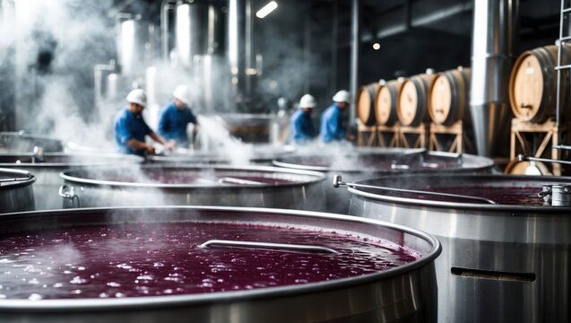 Red Wine Making in Winery with Workers