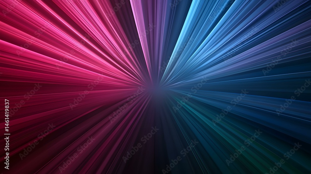 Poster the image contains an abstract design of radiating lines. the lines are vibrant pink and blue, conve
