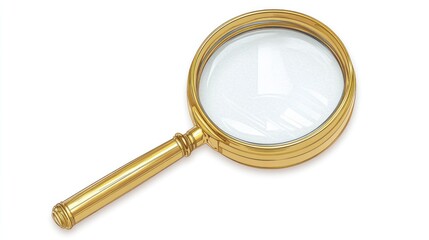 Golden magnifying glass isolated