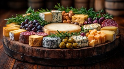 Colorful Cheese Platter with Assorted Cheeses and Fresh Herbs