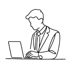business person working on laptop in minimalist outline style  