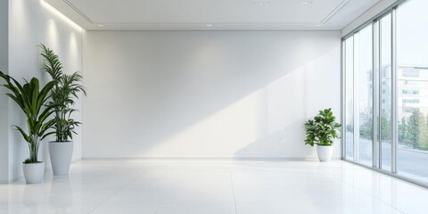 Bright Interior With Plants Provide a Modern Minimalist Office Architecture