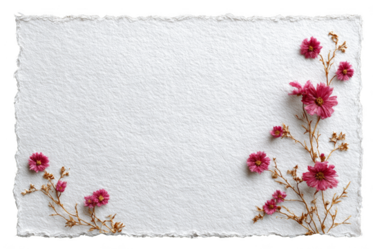 Delicate floral design on textured paper with a soft, artistic feel. Png, Transparent background.