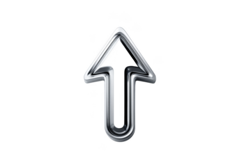 Stylized arrow pointing upwards with a sleek design. Png, Transparent background.