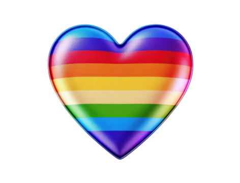 A heart-shaped object featuring vibrant rainbow stripes symbolizing LGBTQ+ pride and love.