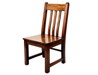 A wooden chair with a slatted backrest and a polished finish.