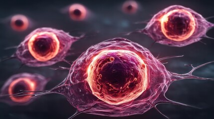 Somatic Cell, Cellular structure depicted with vibrant colors and intricate details in a scientific illustration.