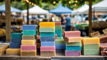 Colorful Soap Stacks at Outdoor Market
