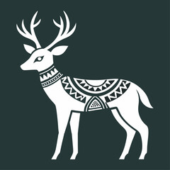 White tailed Deer Silhouette Vector  Vintage Engraving Style Illustration