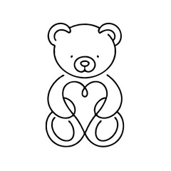 Cute teddy bear holding a heart in a minimalist style  