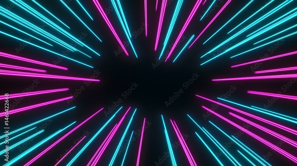 Poster the image contains numerous bright pink and cyan lines radiating outwards from a central point, crea