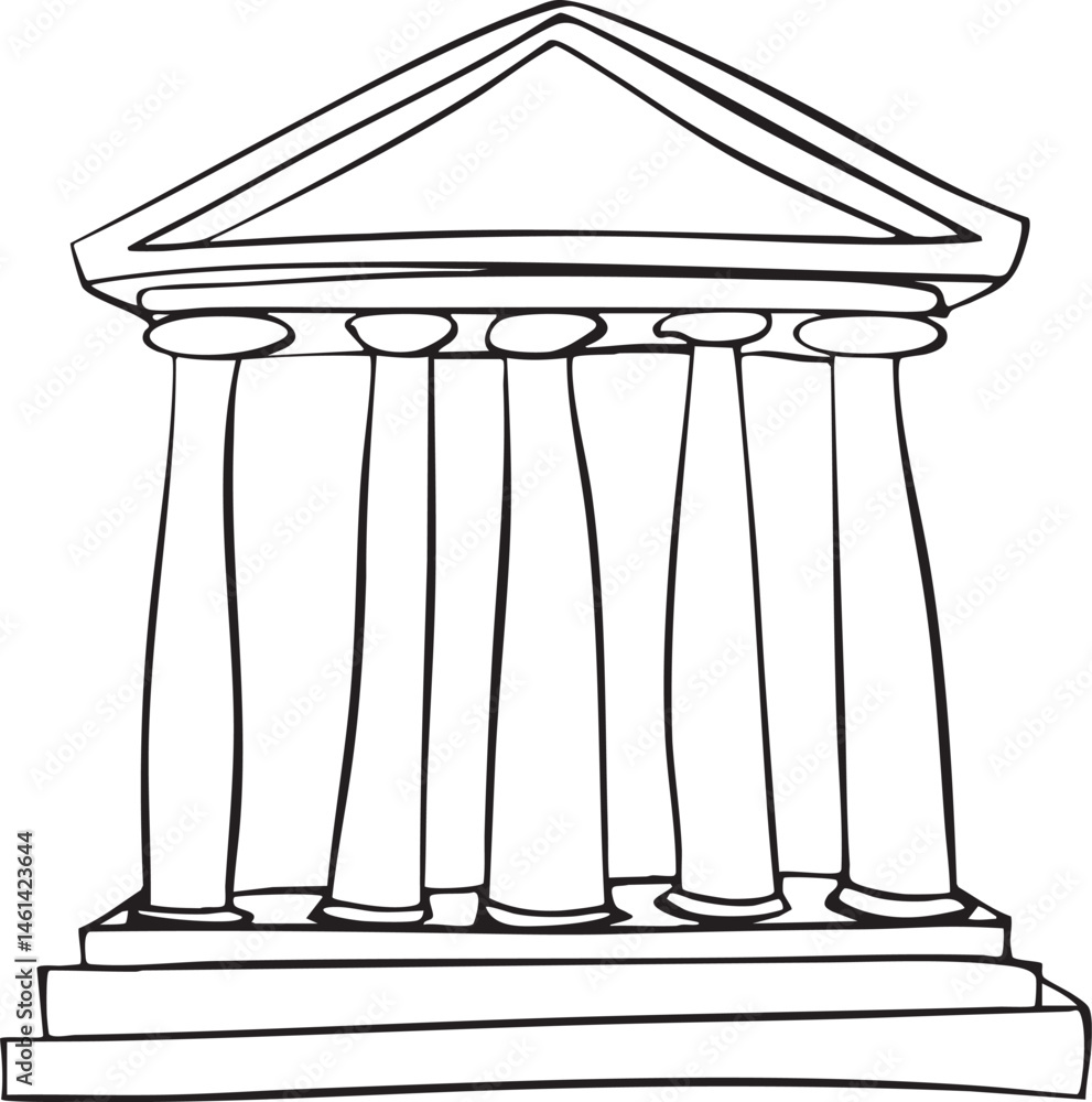 Aufkleber a black and white depicts a classical temple with multiple columns.