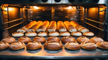 Baking Bread Inside Hot Oven