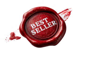 A wax seal with the text "BEST SELLER" prominently displayed. Png, Transparent background.