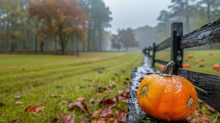 A pumpkin patch surrounded by rustic wooden fences. photo-realistic, simplicity, ultra detailed, minimalism,  HD 8K wallpaper Photographic Image
